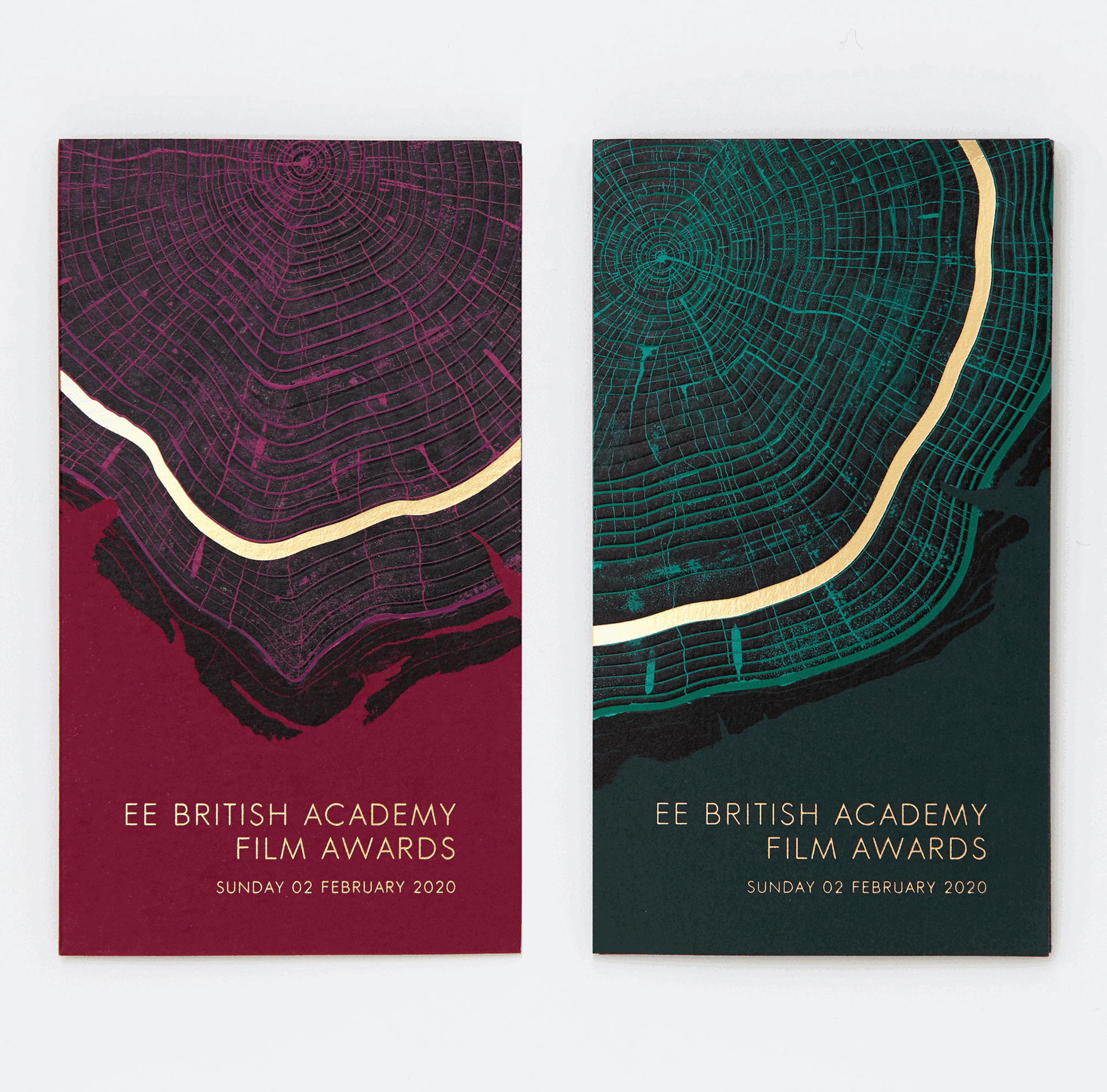 Luxury BAFTA event programmes with gold foil design and textured graphic covers