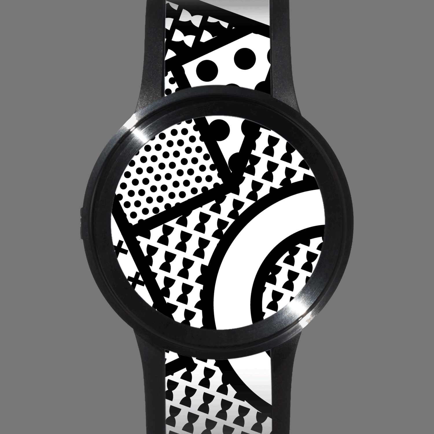Custom printed watch pattern for Sony made with bold, variable black and white graphic pattern, premium product print design