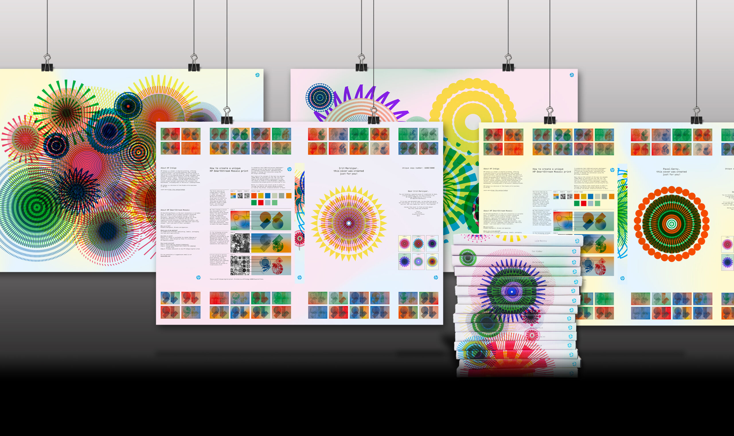 High quality printed books with pattern variations and bold colour palettes, design-led print development