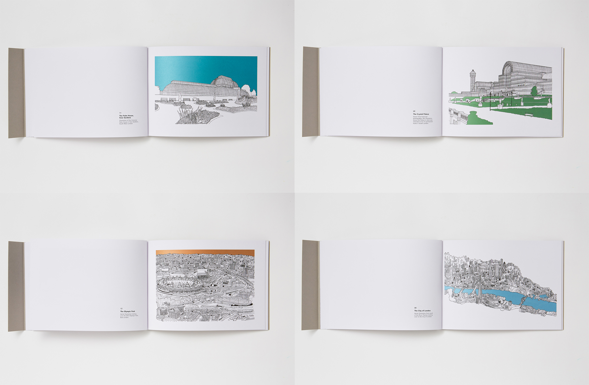 High-end book spreads with metallic ink detailing and refined layout, luxury print London
