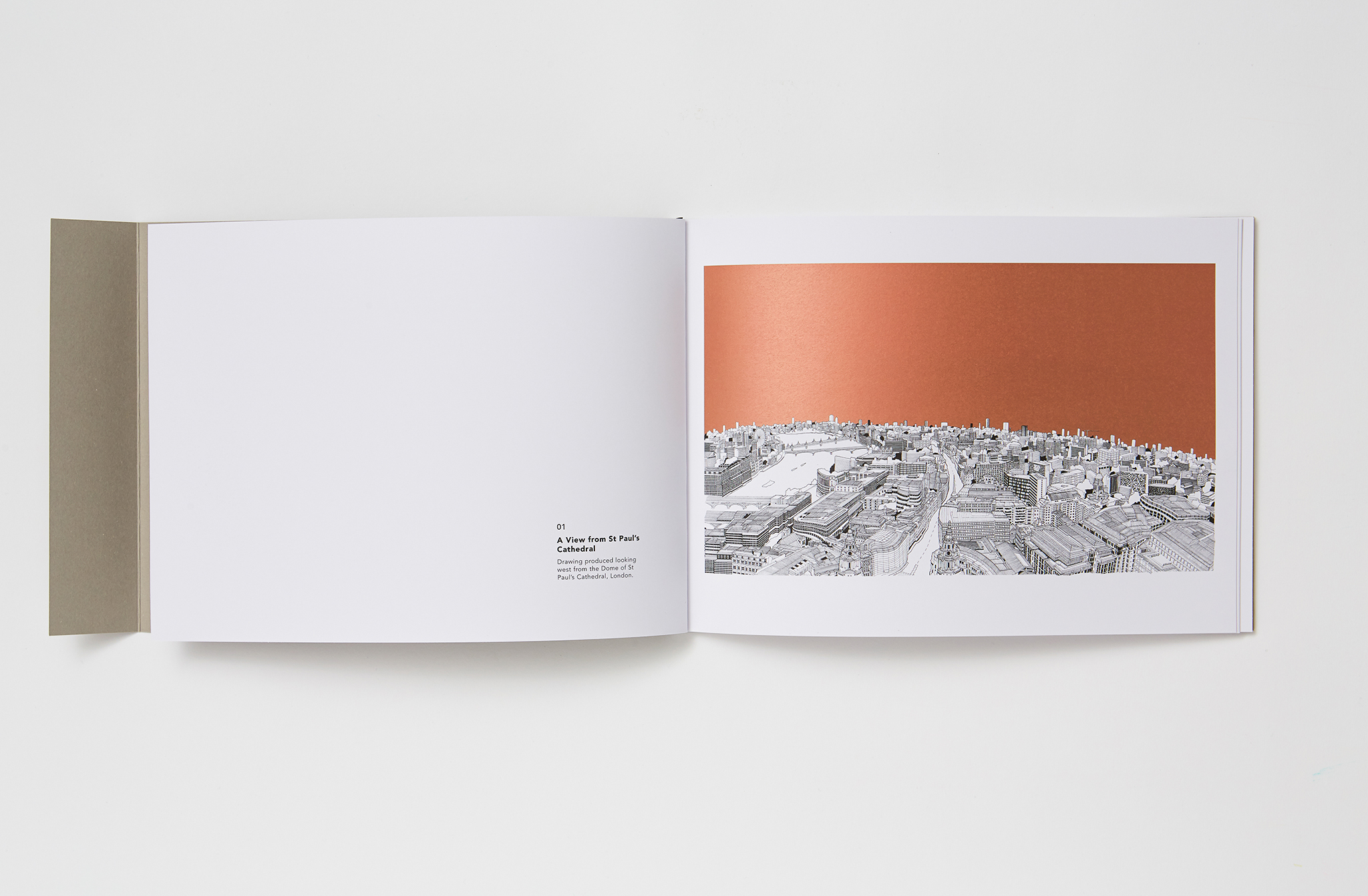 Design-led book printing with architectural illustration and metallic ink detailing, premium print specialists