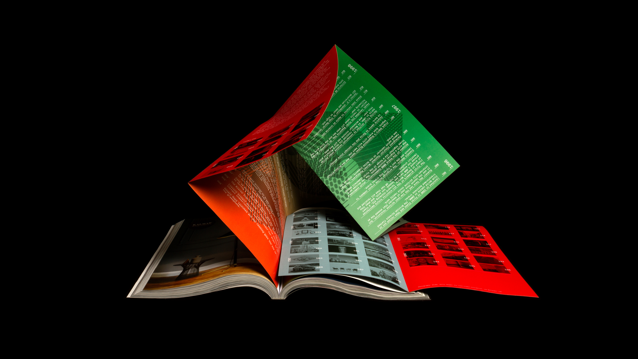 Colourful printed leaflet with vibrant overlapping pages and bold graphics, premium print London