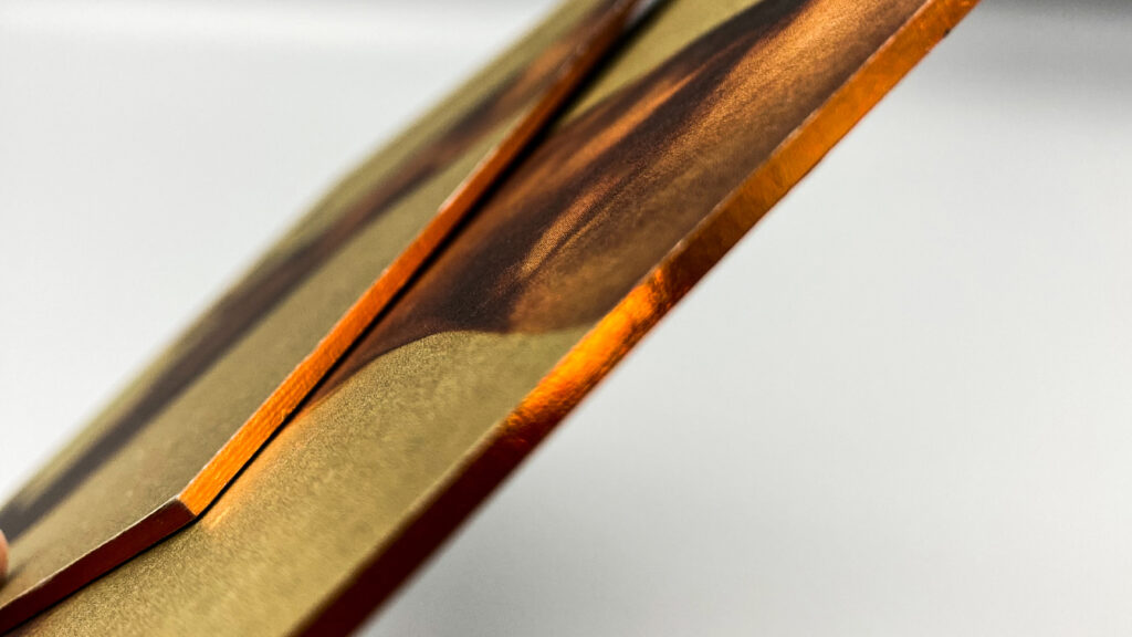 Luxury duplexed paper with coloured edge detail, premium print finishes London