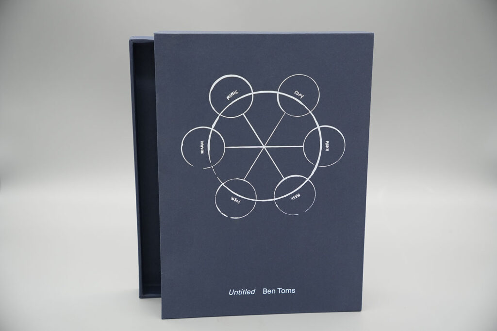 Bespoke navy blue rigid presentation box, showcasing luxury custom packaging and premium print finishing by Ben Toms