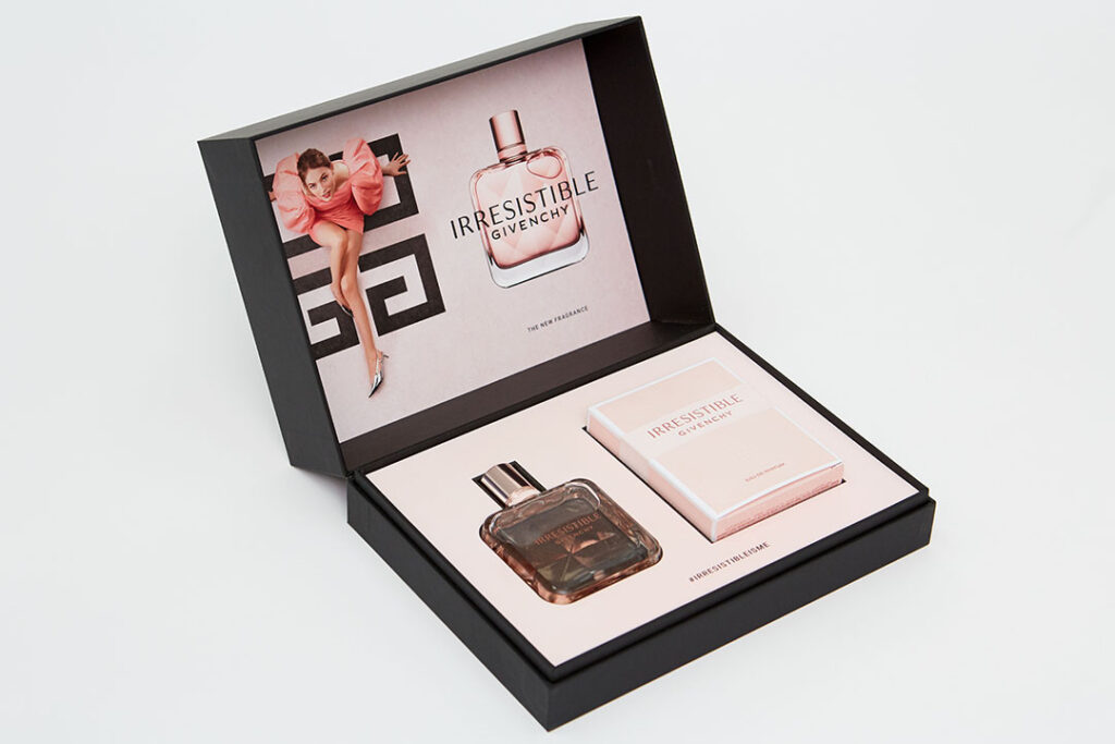 Luxury rigid presentation box with custom printed inserts, showcasing premium product packaging and brand presentation